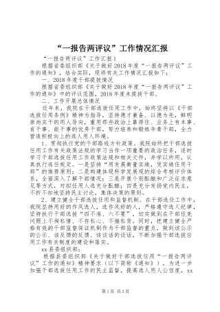 “一报告两评议”工作情况汇报