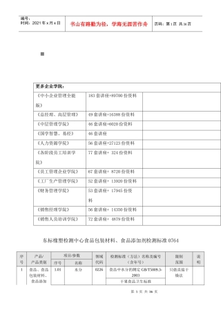 食品包装材料与食品添加剂检测标准
