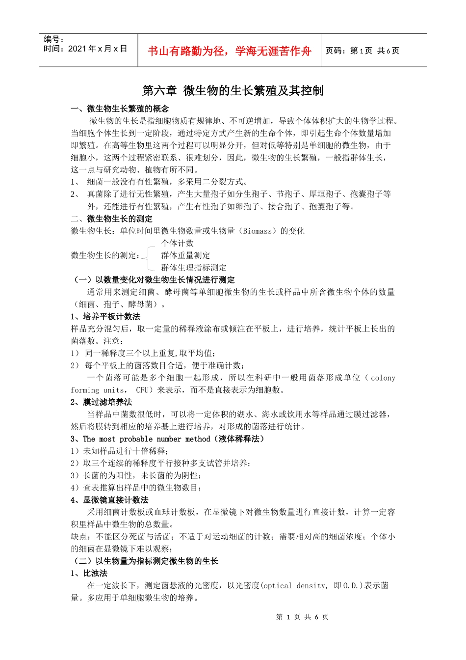 第六章微生物的生长繁殖及其控制_第1页