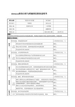 某发电企业财务分析与档案岗位职务说明书