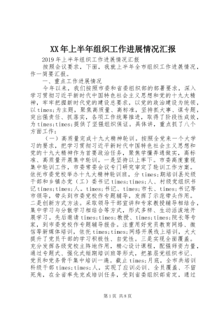 XX年上半年组织工作进展情况汇报