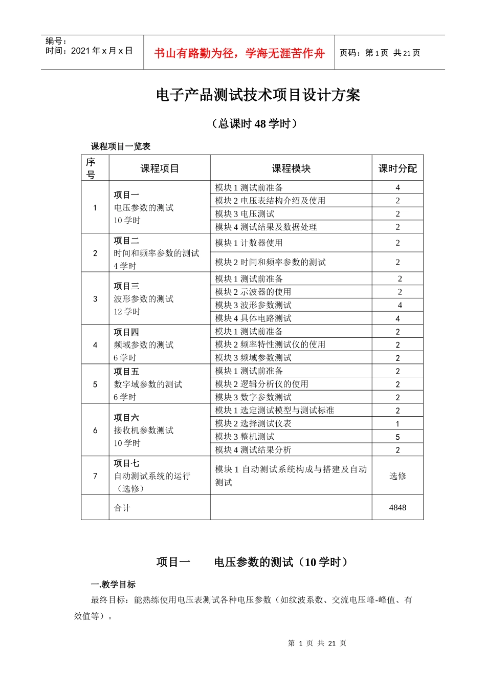 电子产品测试技术项目设计方案_第1页