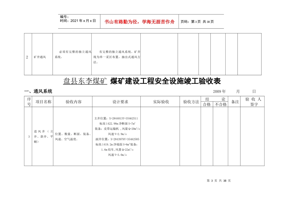 盘县东李煤矿安全设施竣工验收表_第3页