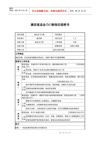 酒店夜总会dj师岗位说明书