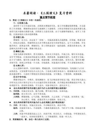 名著阅读之三国演义重点梳理