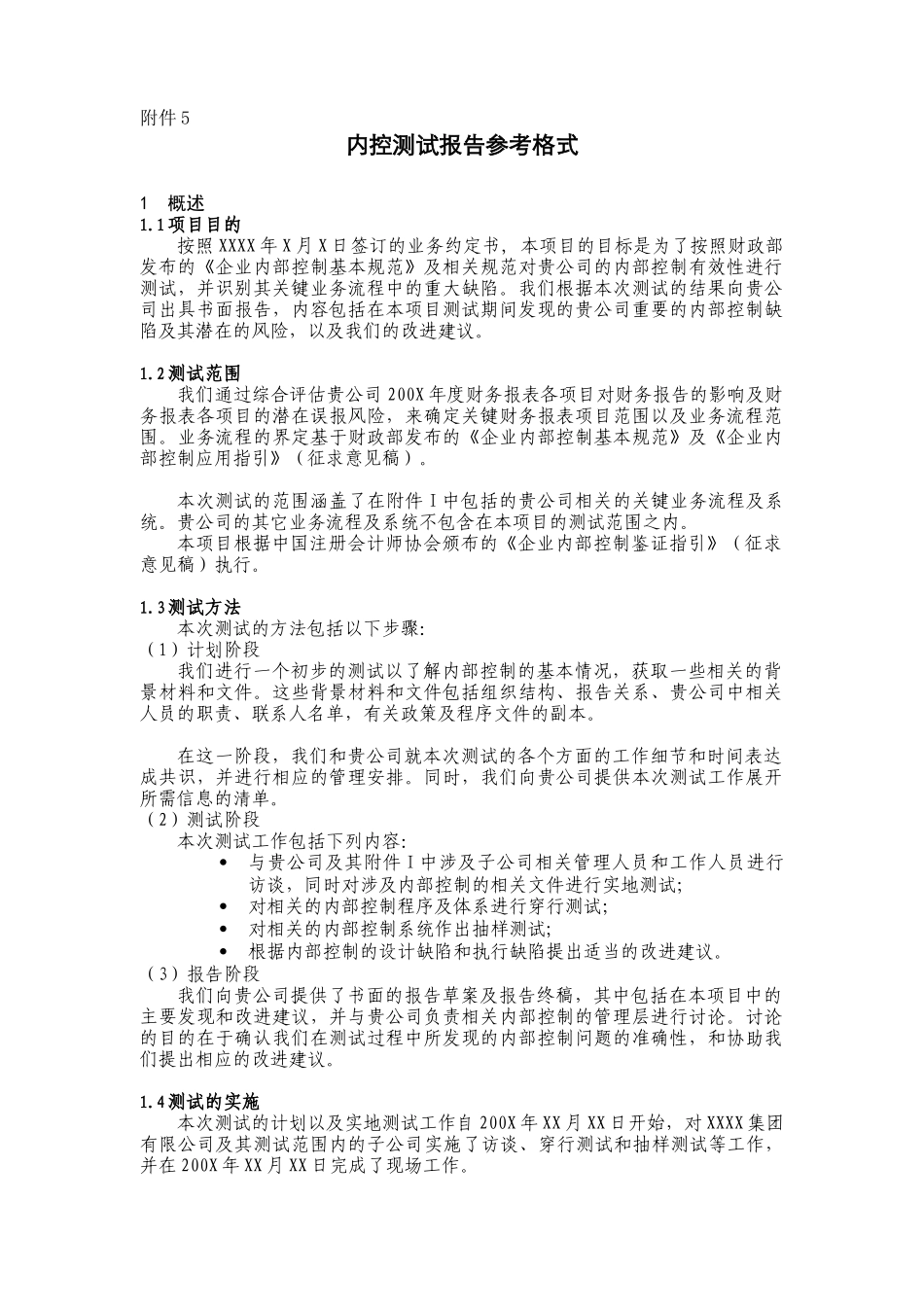 内控测试报告参考格式_第1页