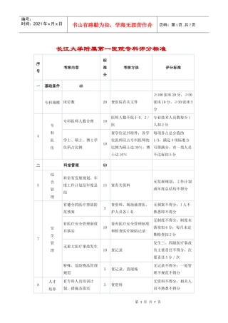 长江大学附属第一医院专科评分标准