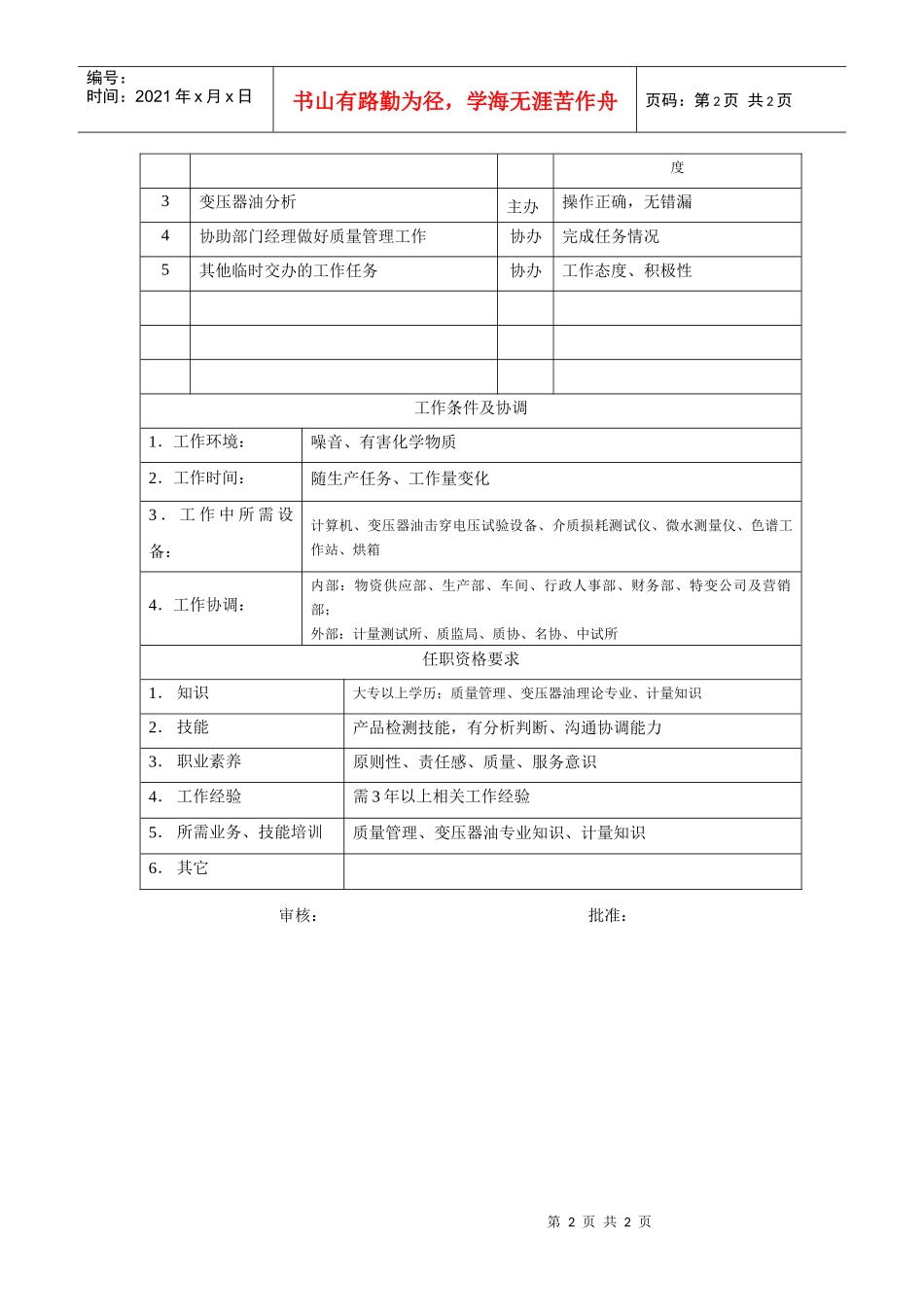 电力集团某大型电气配件企业计量管理岗位说明书_第2页