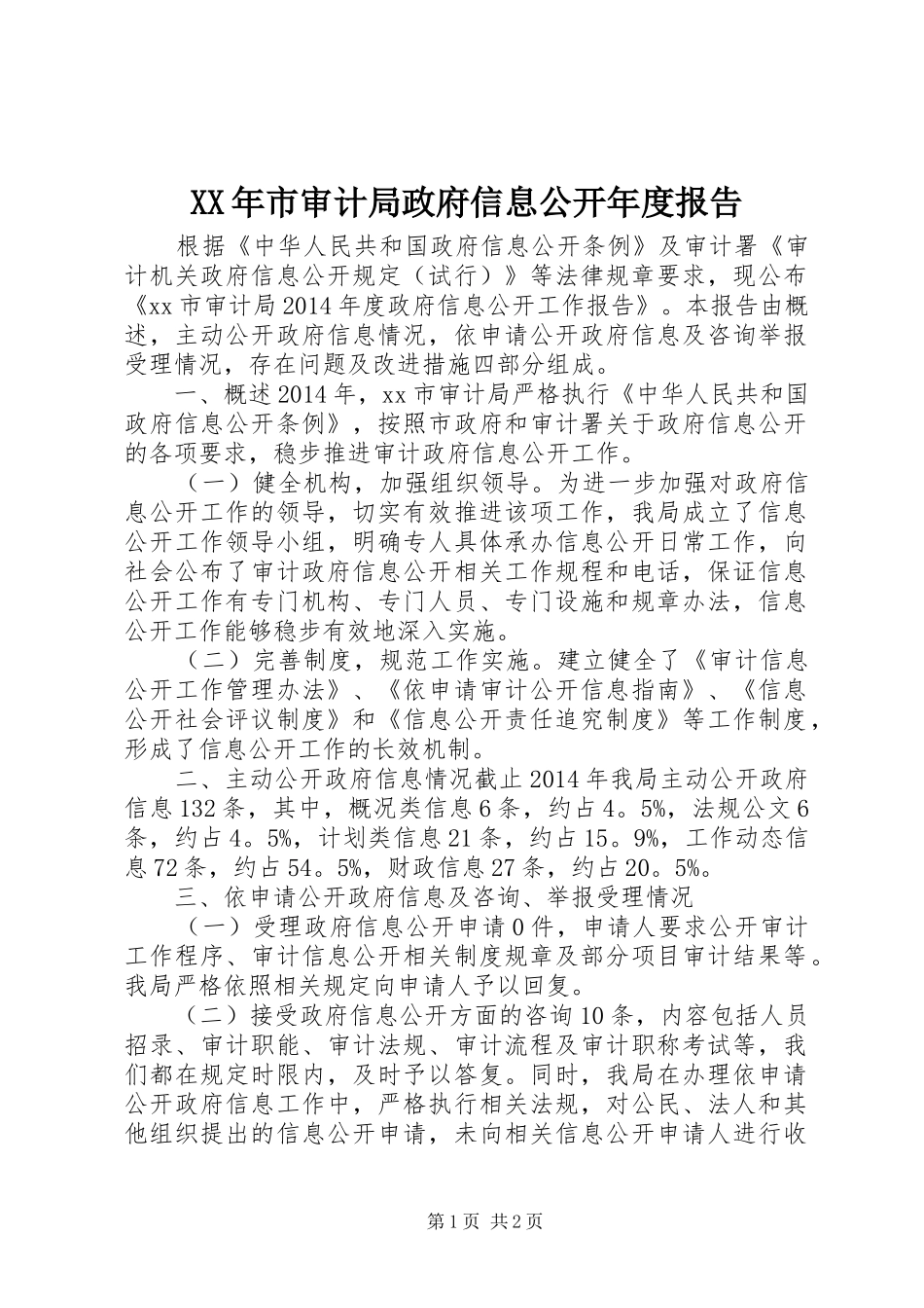 XX年市审计局政府信息公开年度报告_第1页
