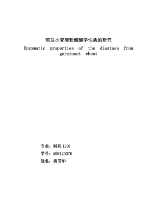 萌发小麦淀粉酶酶学性质的研究