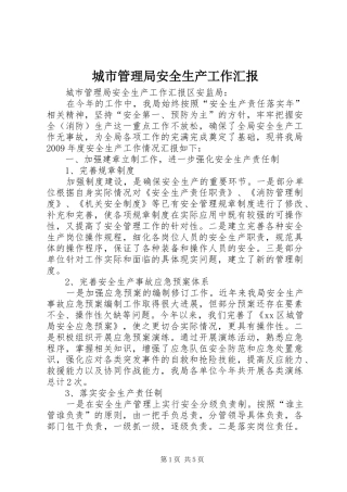 城市管理局安全生产工作汇报