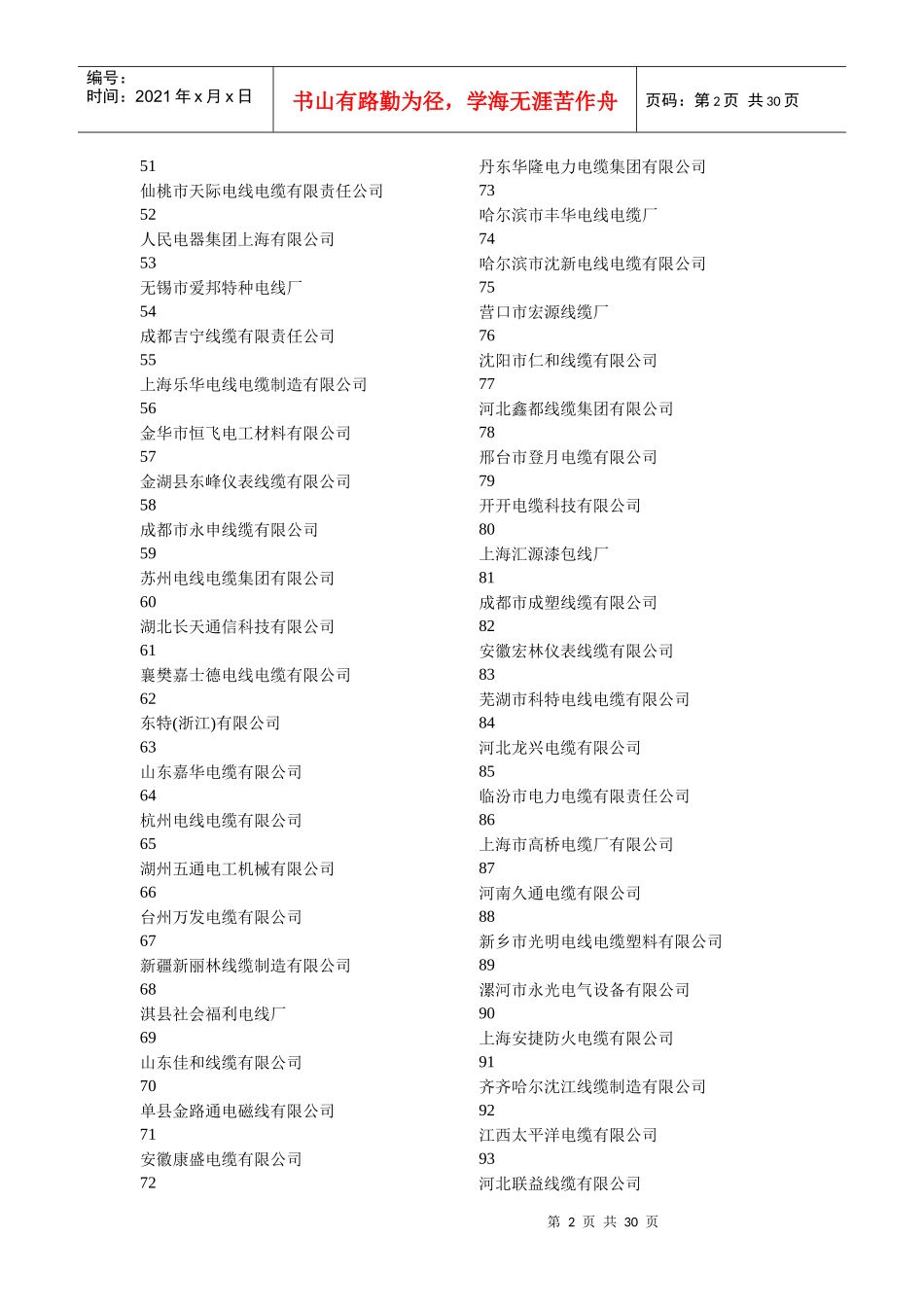 电线电缆企业大全（DOC30页）_第2页