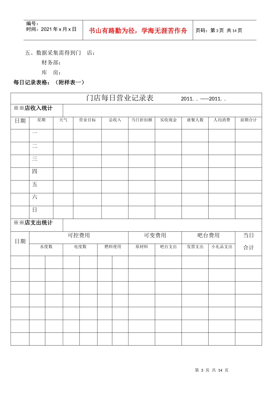 餐饮单店(连锁店)营业分析计划(DOC9页)_第3页