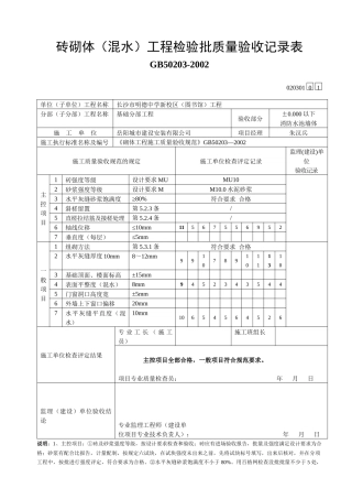 砌体(混水)工程检验批质量验收记录表
