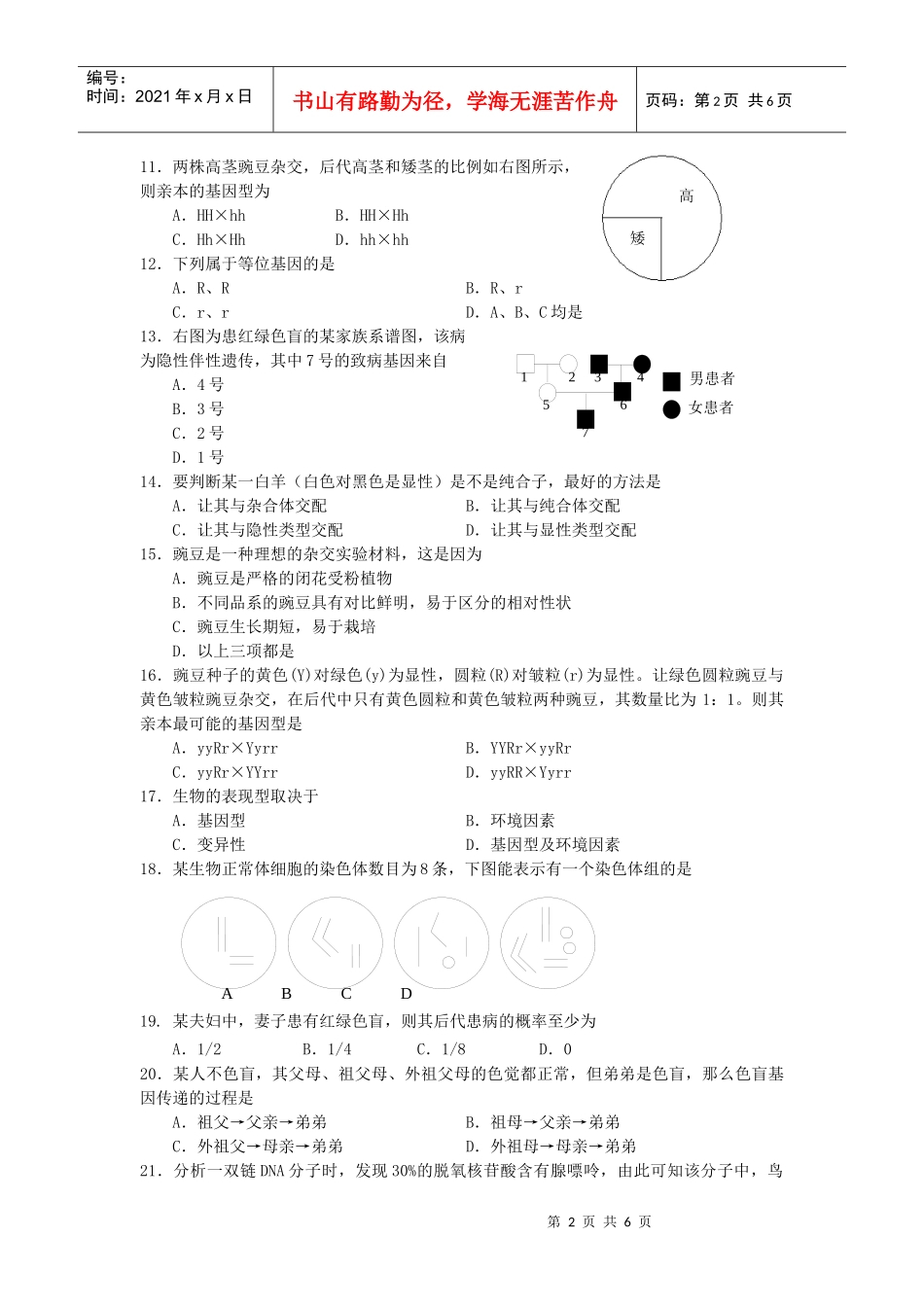 高中生物 遗传与变异模块检测试题 新人教版必修2_第2页
