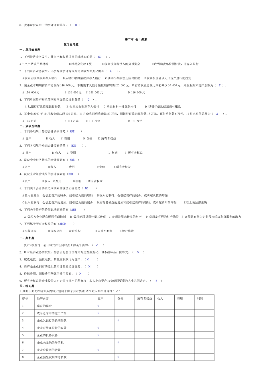 基础会计学习题与答案大全_第2页