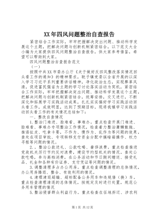 XX年四风问题整治自查报告