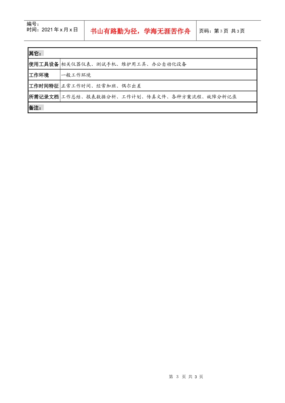 通信行业-网管中心监控室-一级话务汇接维护岗位说明书_第3页