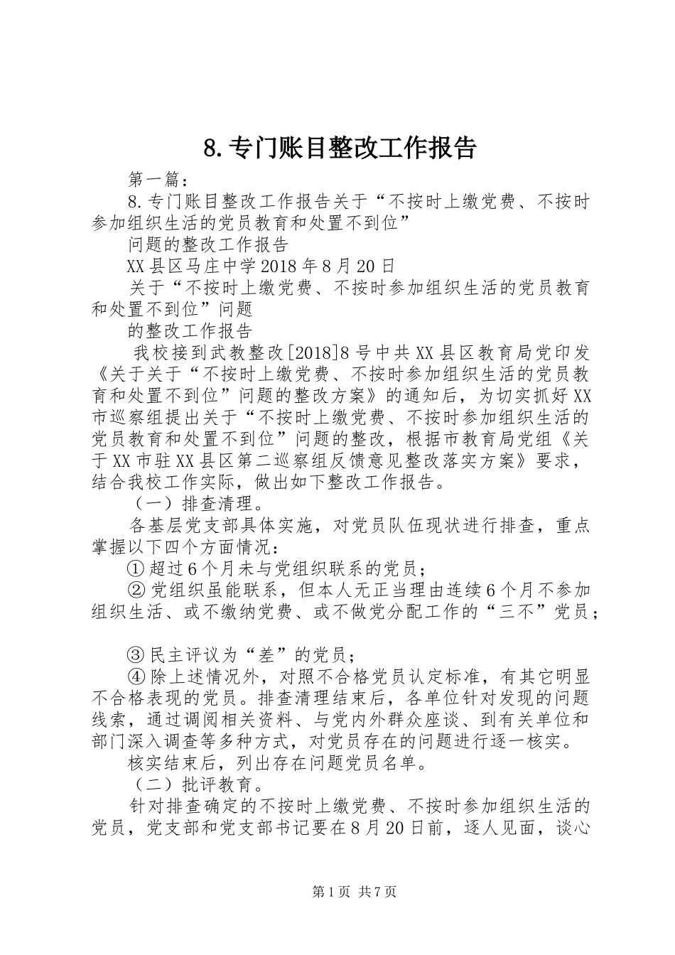 8.专门账目整改工作报告_第1页