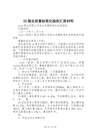 XX煤业质量标准化验收汇报材料