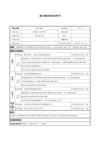通信行业-网管中心技术室-拨打测试岗位说明书
