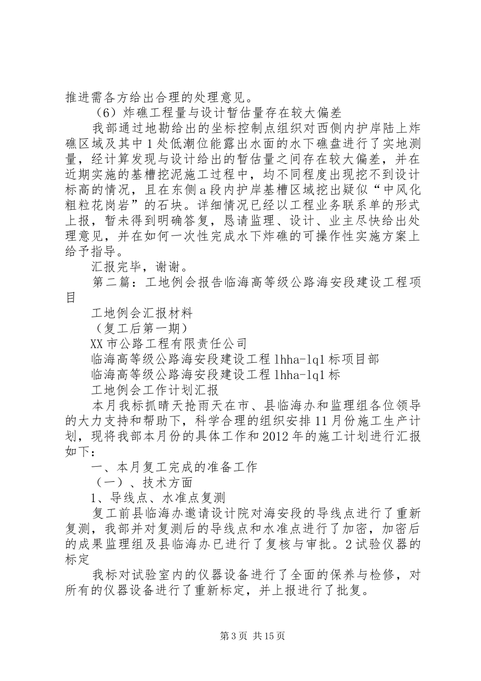 XX年关于工地例会报告材料_第3页
