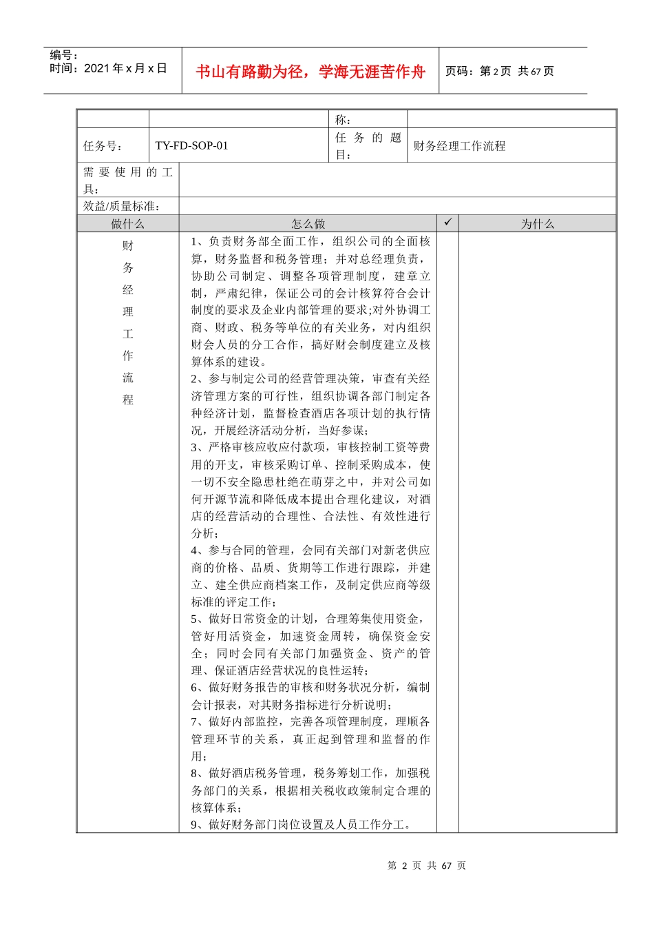 酒店财务部SOP(标准操作手册)_第2页