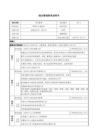 通信行业-网管中心监控室-综合管理岗位说明书