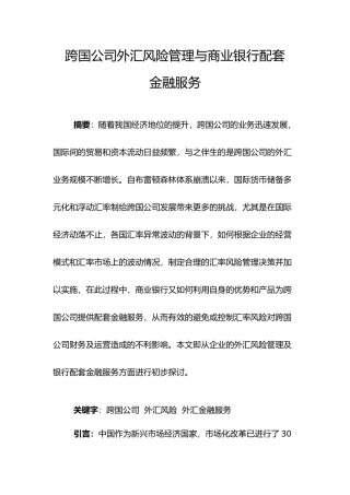 跨国公司外汇风险管理与商业银行配套金融服务20111227