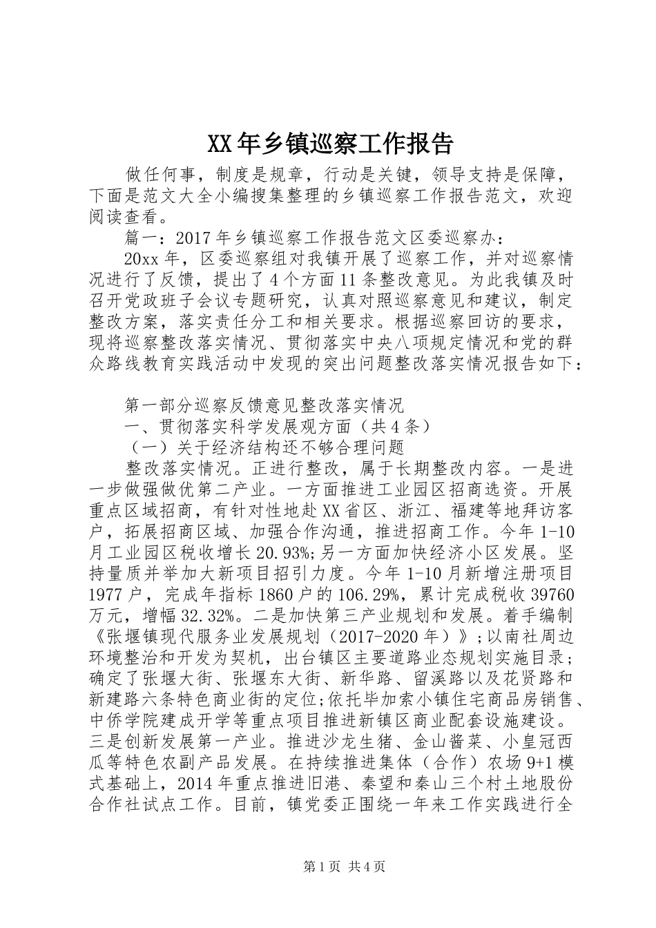 XX年乡镇巡察工作报告_第1页