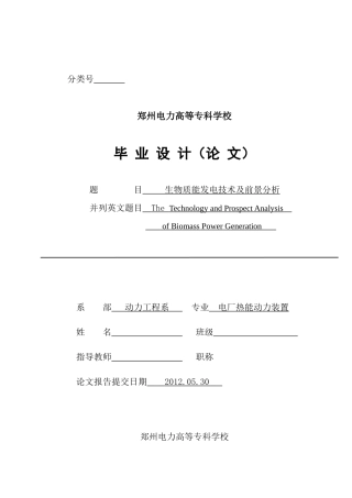 生物质能发电技术及前景分析(毕业设计)