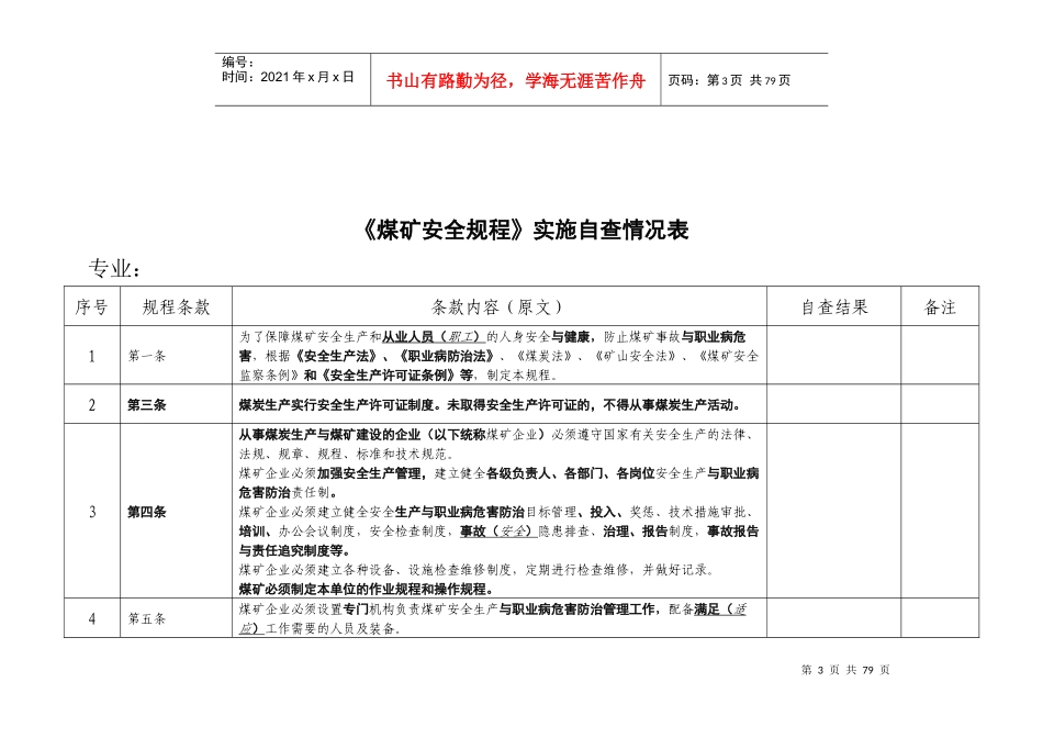 裕华煤矿新《煤矿安全规程》实施自查情况表_第3页