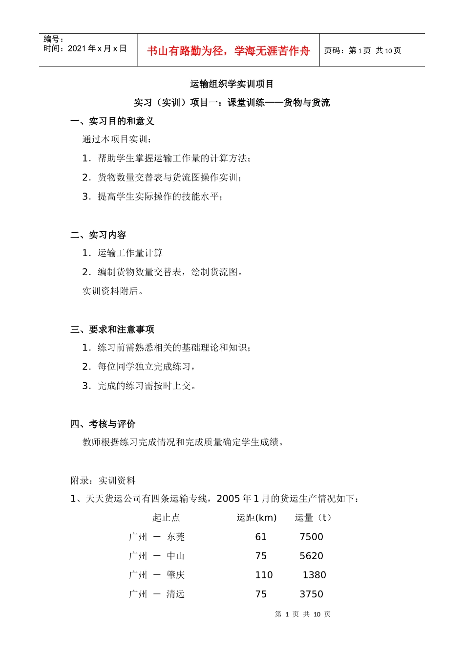 运输组织学实训项目1_第1页