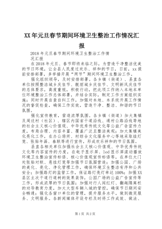 XX年元旦春节期间环境卫生整治工作情况汇报