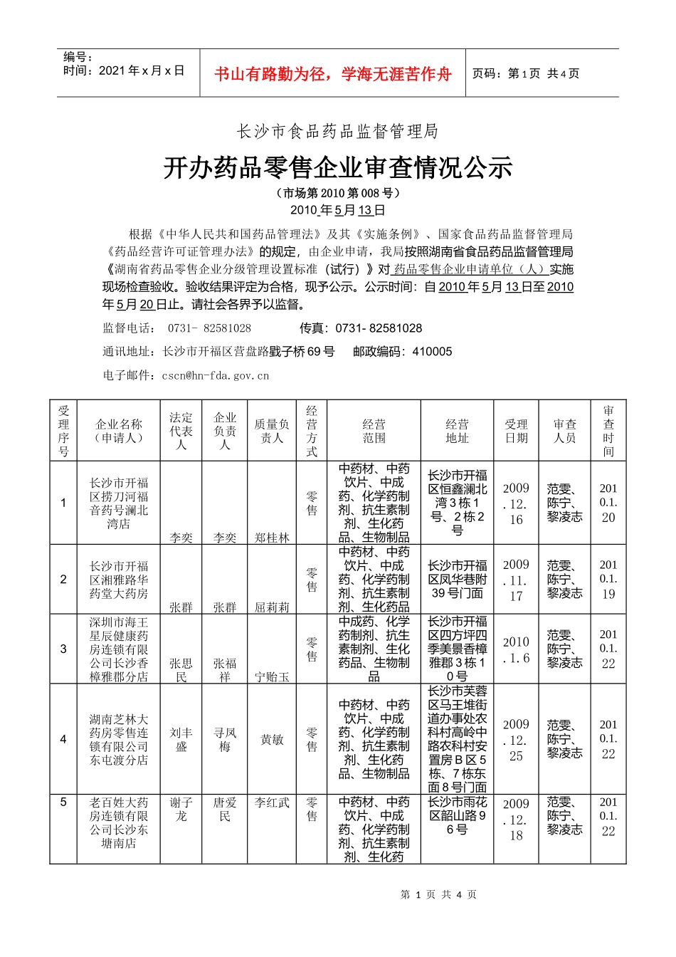 长沙市食品药品监督管理局公示表8（XXXX-2）-长沙市_第1页