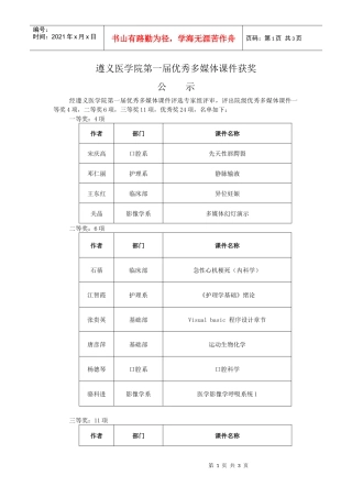 遵义医学院第一届优秀多媒体课件获奖公示doc-遵义医学院