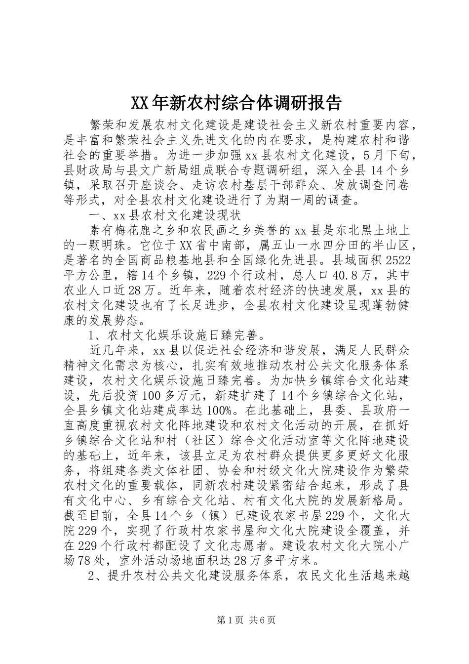 XX年新农村综合体调研报告_第1页