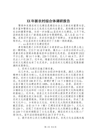 XX年新农村综合体调研报告
