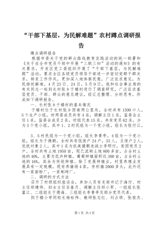 “干部下基层，为民解难题”农村蹲点调研报告