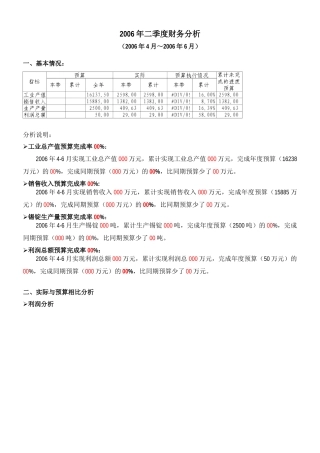 某年夏季度公司财务分析