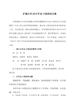 矿建公司XXXX年QC小组活动方案