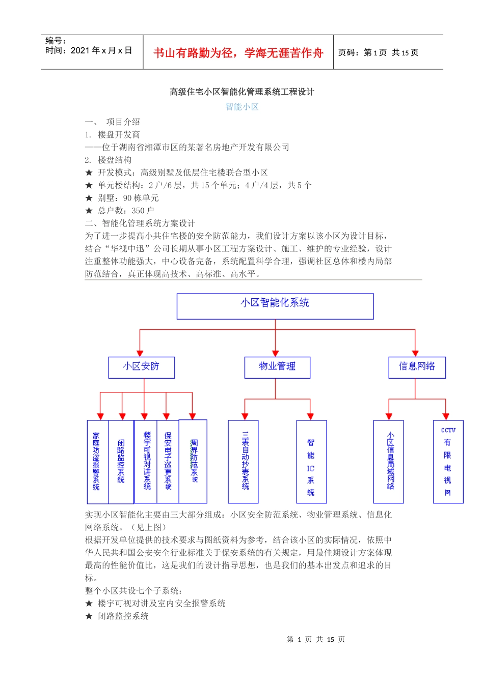高级住宅小区智能化管理系统工程设计_第1页