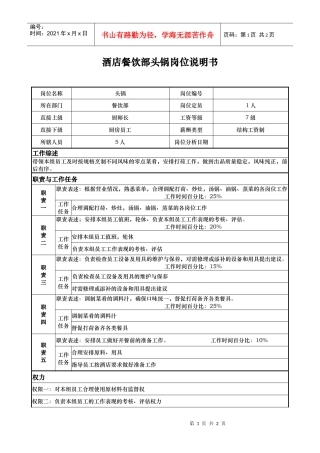 酒店餐饮部头锅岗位说明书