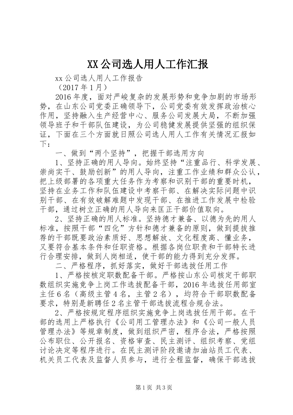 XX公司选人用人工作汇报_第1页