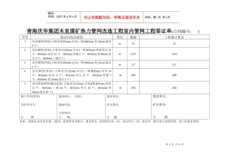 青海庆华煤化有限公司矿部生活园区室内管网工程签证单