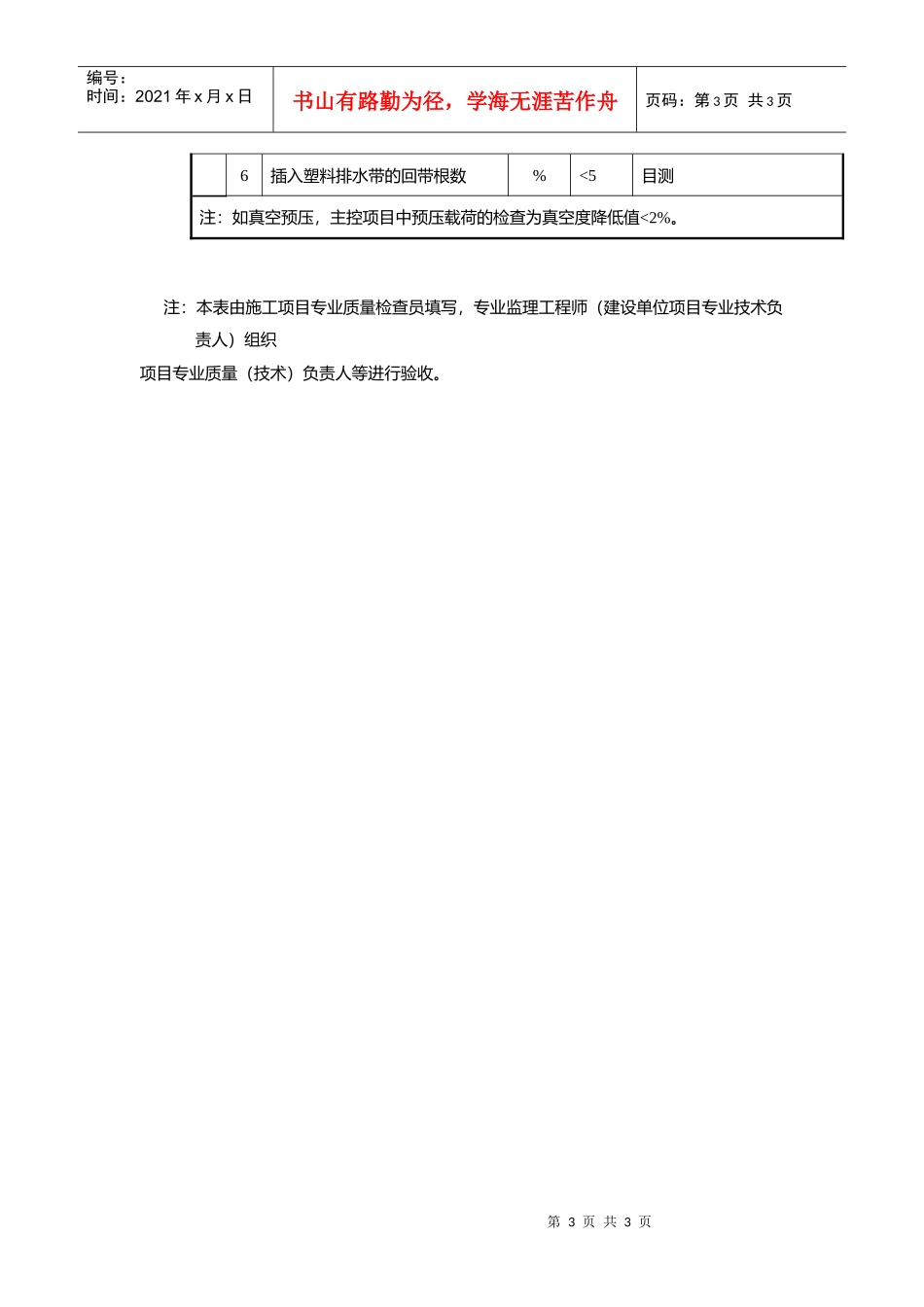 预压地基和塑料排水带检验批质量验收记录_第3页