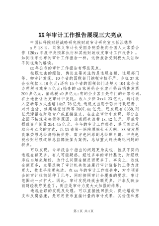 XX年审计工作报告展现三大亮点