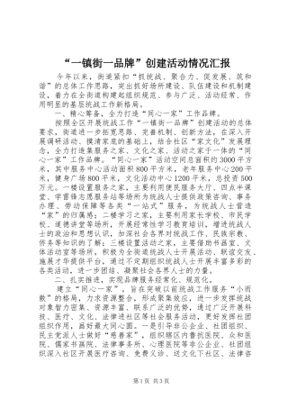 “一镇街一品牌”创建活动情况汇报