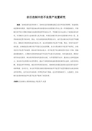 农行改制中的不良资产处置研究