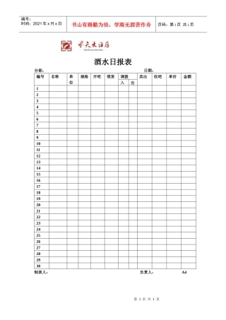 飞天大酒店酒水日报表